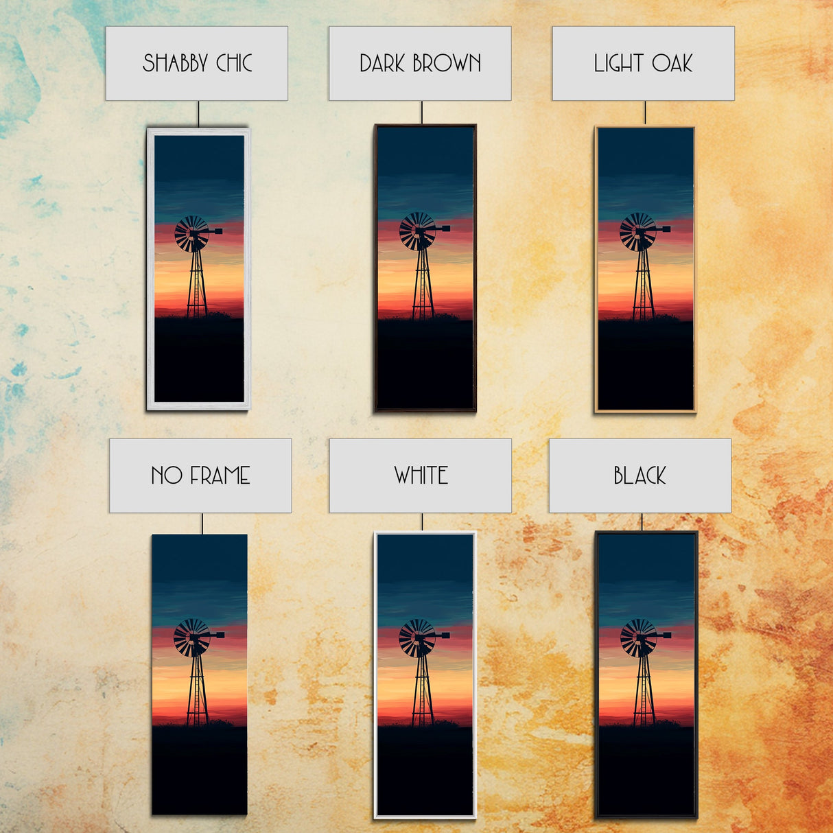 Canvas Print Moody Sunset Windmill Wall Art, Vertical Rustic Decor, Tall Narrow Farmhouse Artwork, Gift Idea for Living Room