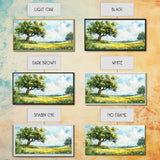 Sunny Meadow Elegance Canvas Print Featuring Oak Tree Art and Wildflower Painting Rustic Decor for Living Room Wall Art
