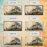 Pine Tree on Rocks Canvas Print Rustic Wall Art Wabi Sabi Minimalist Artwork Zen Art Bedroom Decor Horizontal Landscape Painting