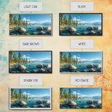 Lake Tahoe Landscape Canvas Print Rustic Wall Art Coastal Nature Scene Above Bed Artwork Living Room Decor Panoramic Painting