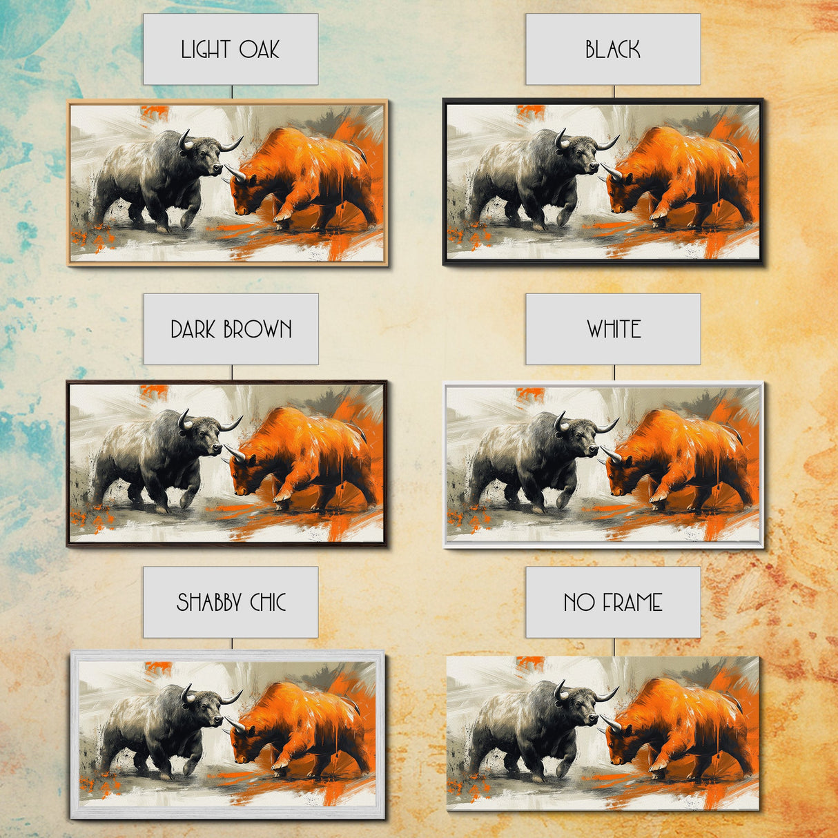 Modern Bull and Bear Framed Canvas Print Bull and Bear Art Gift Idea Financial Market Art Wall Decor Rustic Art Above Sofa Art