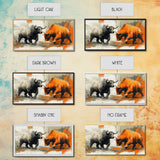 Modern Bull and Bear Framed Canvas Print Bull and Bear Art Gift Idea Financial Market Art Wall Decor Rustic Art Above Sofa Art