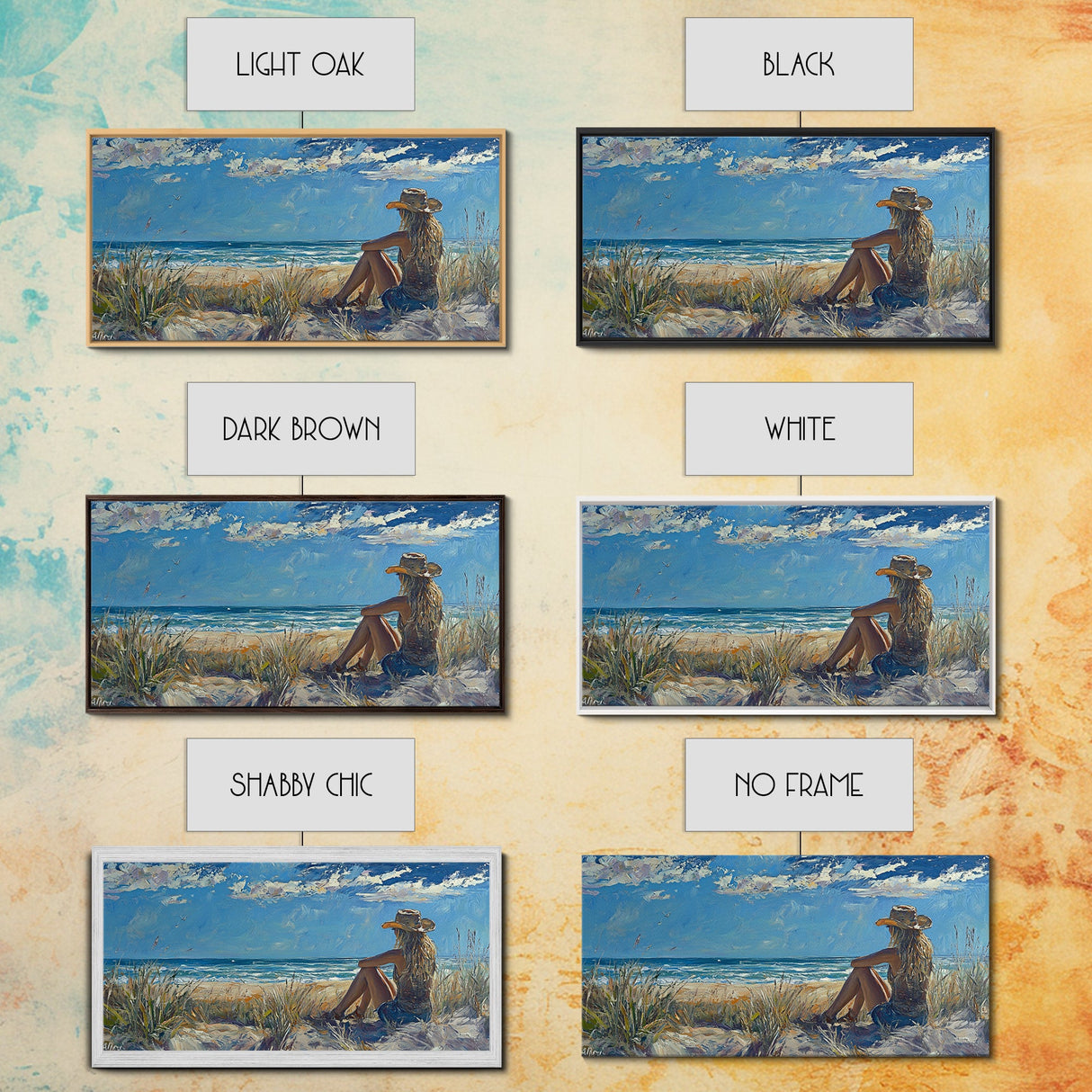 Coastal Cowgirl Framed Canvas Print Coastal Landscape Art Nautical Decor Ocean View Art Horizontal Wall Art Above Bed Wall Art