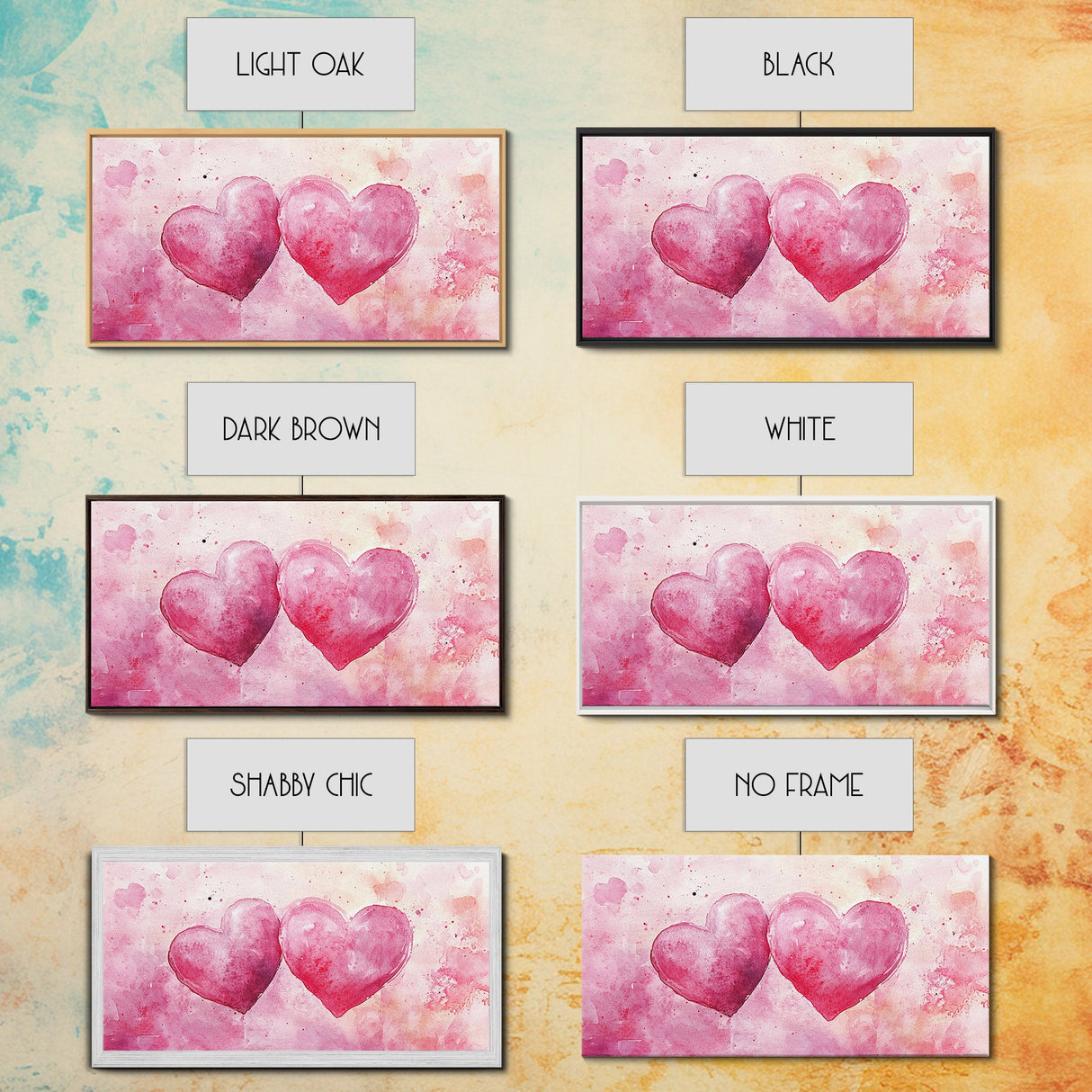 Watercolor Heart Pair Framed Canvas Print, Romantic Pink Abstract Art, Whimsical Valentine Wall Art, Bedroom Gift Idea, Light Pink Decor