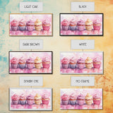 Cupcake Row Canvas Print | Whimsical Sweet Treats Wall Art | Kitchen Dessert Artwork | Pastel Food Lover's Decor | Light Pink Whimsical Art