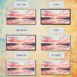 Serene Pink Sunset Canvas Print | Coastal Landscape Art | Nautical Wall Decor | Bedroom Above Bed Art | Horizontal Panoramic Artwork