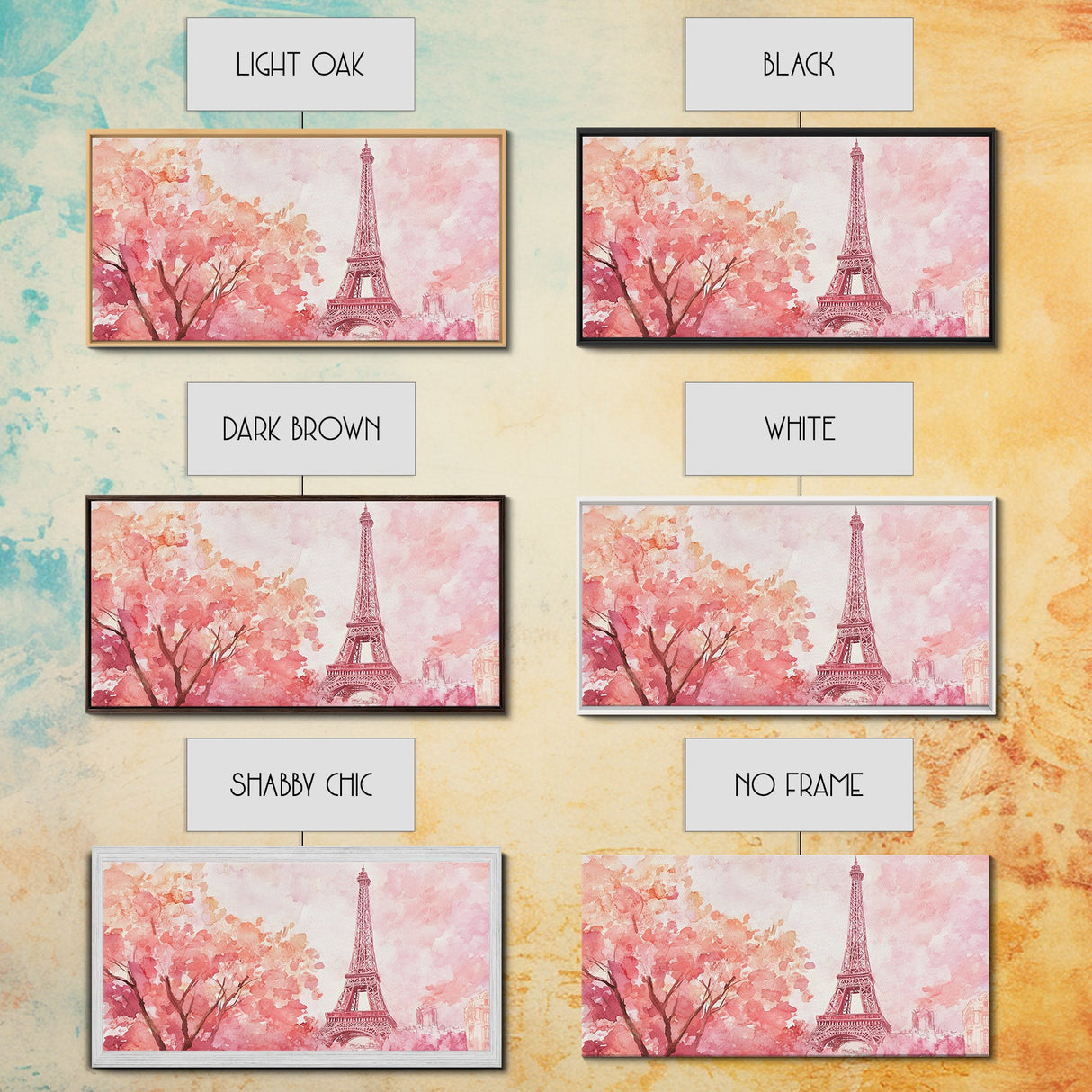 Eiffel Tower Cherry Blossom Canvas Print - Light Pink Wall Art Paris Landscape Romantic Living Room Art Bedroom Rustic Decor