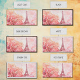 Eiffel Tower Cherry Blossom Canvas Print - Light Pink Wall Art Paris Landscape Romantic Living Room Art Bedroom Rustic Decor