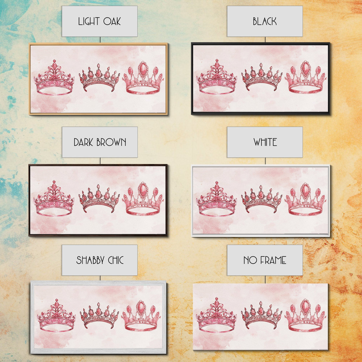 Pink Crown Trio Canvas Print Whimsical Art Princess Aesthetic Dorm Decor Light Pink Art Bedroom or Living Room Artwork Gift Idea