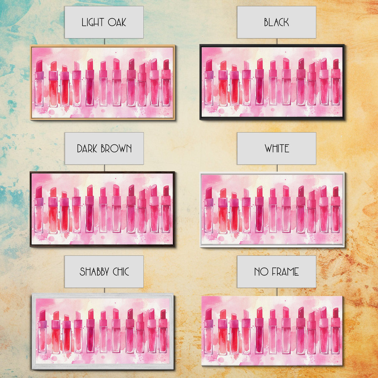 Elegant Lipsticks Display Painting as Pink Abstract Wall Art on Canvas Print, Makeup Collector Vanity or Bedroom Accent Decor