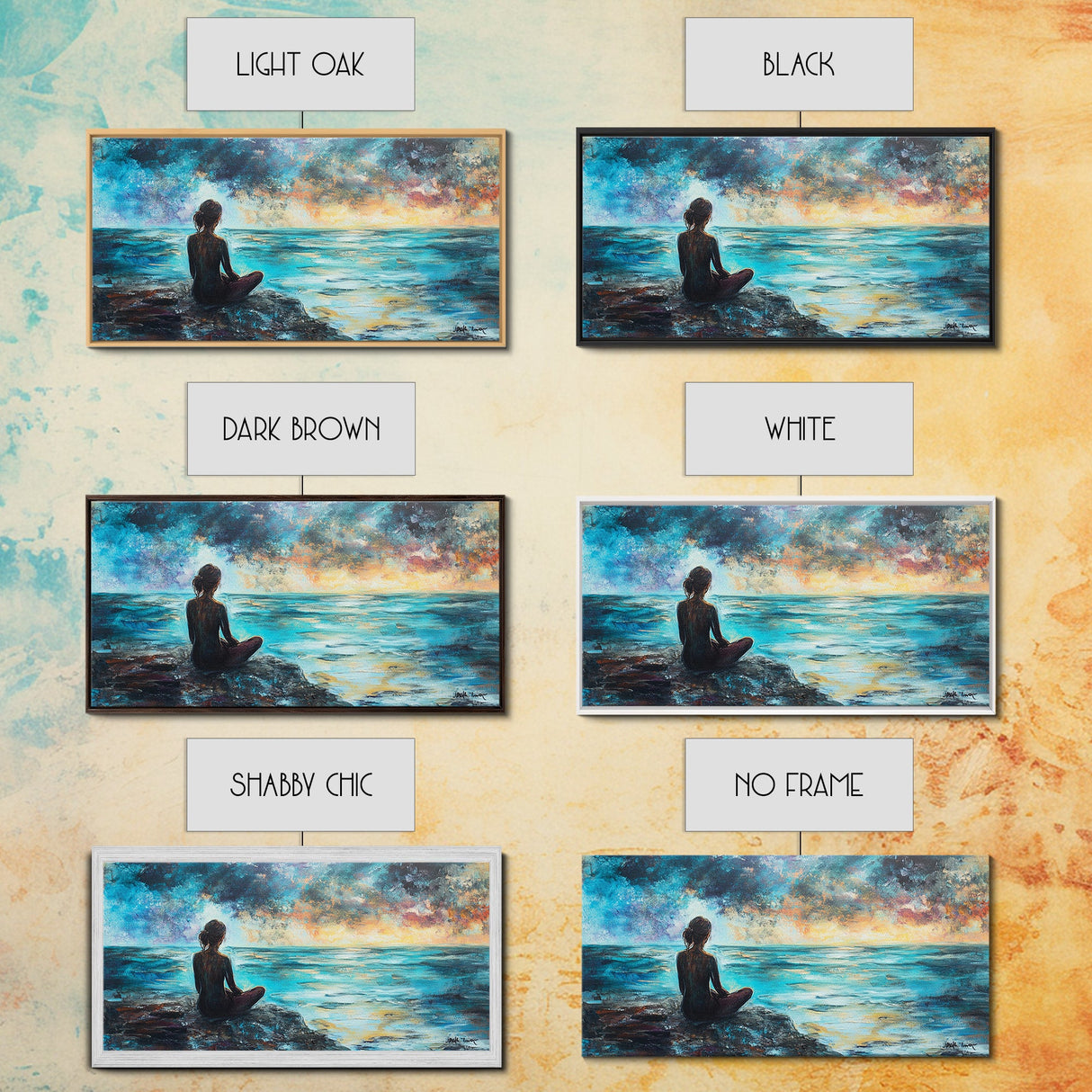 Woman Meditating Coastal Sunset Framed Canvas Print Yoga Art Nautical Wall Art Bedroom Decor Perfect Gift Idea Coastal Cowgirl Artwork