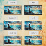 Woman Meditating Coastal Sunset Framed Canvas Print Yoga Art Nautical Wall Art Bedroom Decor Perfect Gift Idea Coastal Cowgirl Artwork