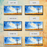 Bright Blue Sky Windmill Framed Canvas Print Rustic Farmhouse Art Horizontal Artwork Ideal Above Sofa Unique Living Room Wall Decor