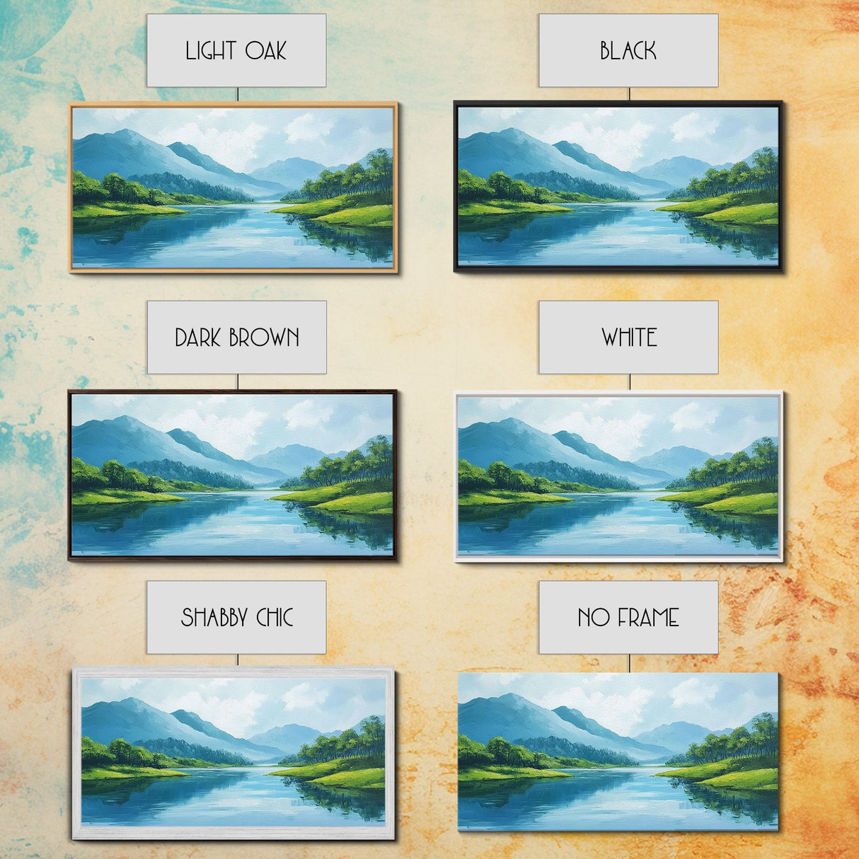 Blue Landscape Framed Canvas Print, Smoky Mountain Art Above Sofa Decor, Coastal Painting Gift Idea Living Room Horizontal Wall Art