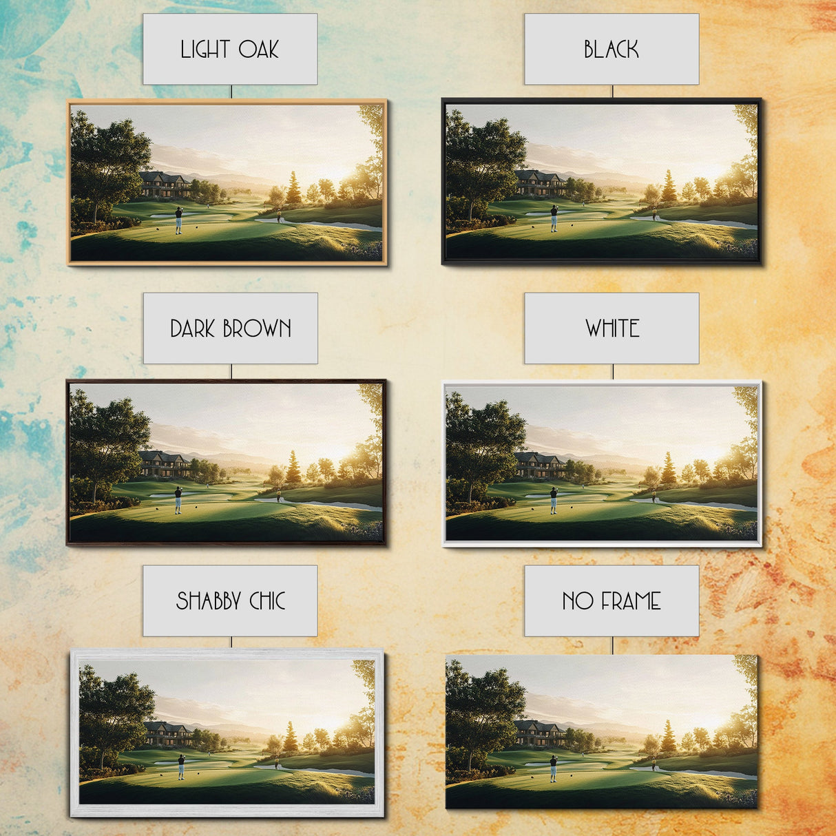 Golf Course Sunset Canvas Print Panoramic Landscape Art Rustic Decor Above Bed Artwork Gift Idea Extra Wide Horizontal Wall Art