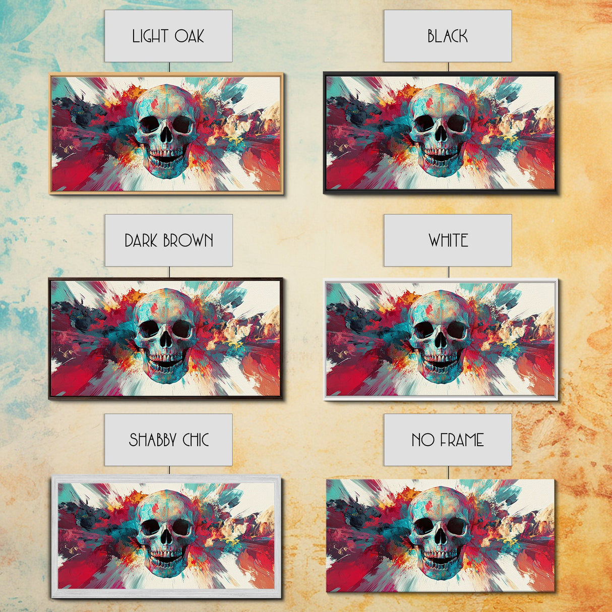 Abstract Skull Art Framed Canvas Print, Moody Colorful Halloween Wall Decor, Unique Living Room Art, Vibrant Therapy Art Gift Idea