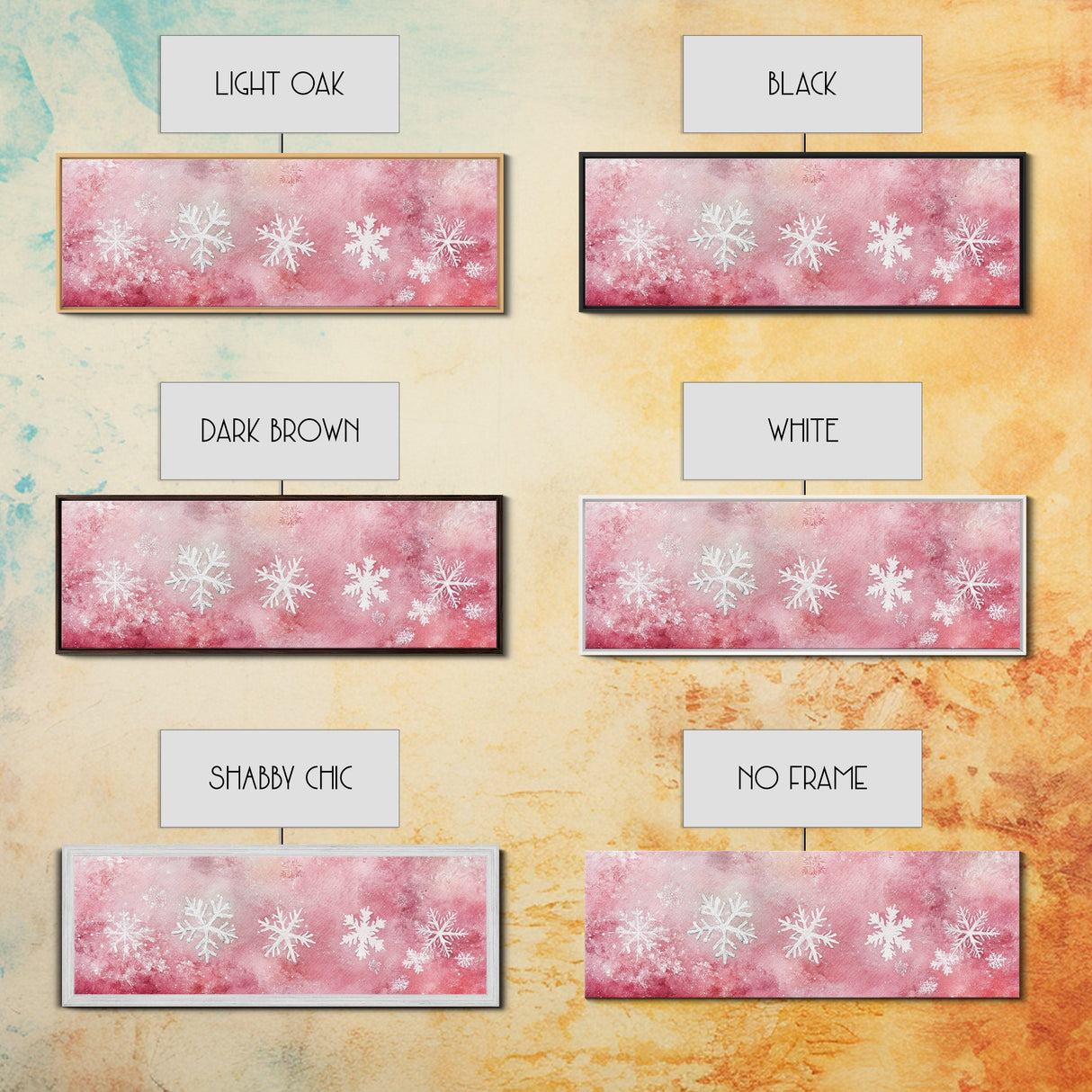 Framed Canvas Print of Snowflakes on Pink Background Featuring Cozy Winter Wall Art or Light Holiday Bedroom Seasonal Decor