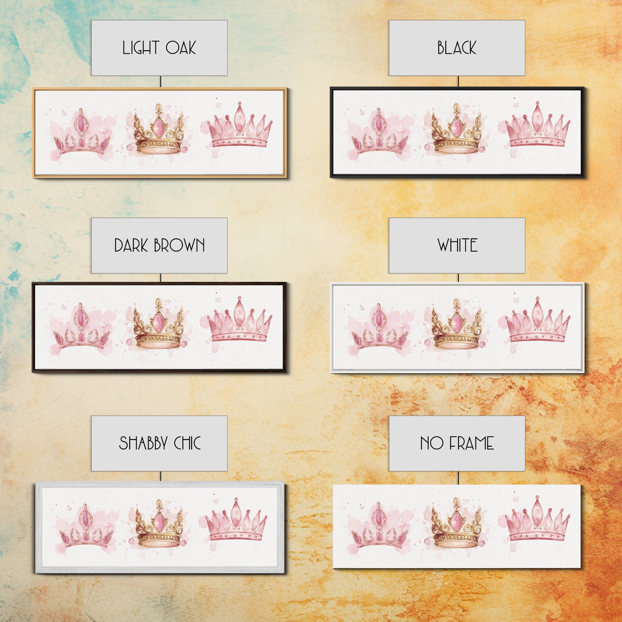 Framed Canvas Print of Elegant Crowns in Pink and Gold Perfect Gift Idea or Dorm Room Light Pink Wall Art with Royal Aesthetic