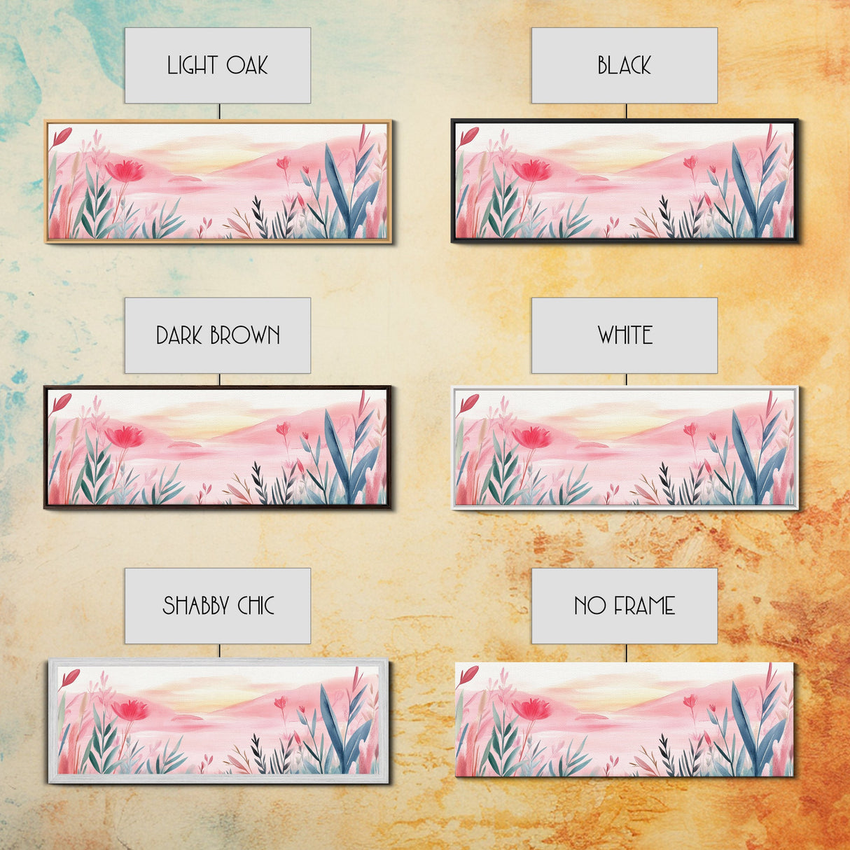 Wildflower Horizon Canvas Print, Light Pink Coastal Landscape Art, Panoramic Wall Art, Above Sofa Decor, Nature-Inspired Artwork