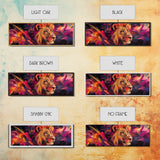 Majestic Lion Glow Framed Canvas Print, Vibrant Wall Art, Rustic Painting, Bedroom Decor, Gift Idea, Above Couch Art, Living Room Art