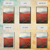 Scenic Poppy Field Framed Canvas Print, Rustic Landscape Painting, Bedroom Art, Farmhouse Wall Decor, Extra Wide Rustic Art