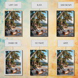 Vibrant Palm Tree Beach Framed Canvas Print – Coastal Decor Wall Art, Hawaiian Landscape Painting, Tropical Nautical Wall Art