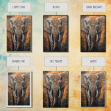 Indian Elephant Art Framed Canvas Print – Kerala Mural Painting, Sacred Geometry Decor, Ganesh Wall Art, Rustic Boho Living Room Art