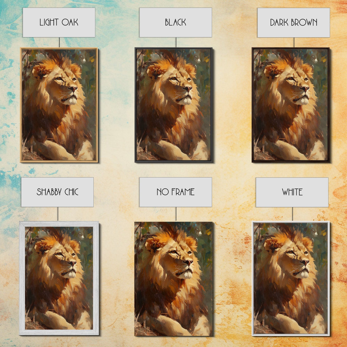 Regal Lion Oil Painting Framed Canvas Print – Rustic Decor Wall Art, African Lion Wildlife, Above Couch Art, Bold Statement Piece