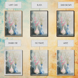 Delicate Vases Framed Canvas Print Wildflower Painting Botanical Prints Minimalist Art Light Pink Wall Art Rustic Decor Gift Idea