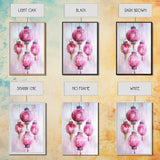 Pink Lanterns Framed Canvas Print, Chinoiserie Wall Art, Cozy Living Room Decor, Boho Aesthetic, Vertical Oriental Light Pink Wall Art