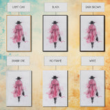 Woman in Coat Framed Canvas Print Light Pink Wall Art Moody Minimalist Fashion Illustration Rustic Aesthetic Unique Gift Idea