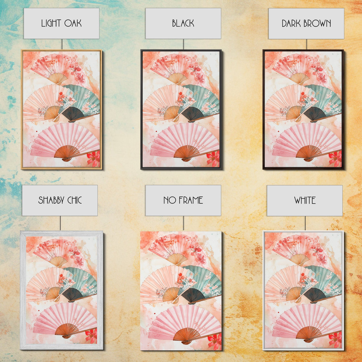 Japanese Fan Art Canvas Print Cherry Blossom Painting Chinoiserie Wall Art Boho Decor Vertical Wall Art Gift Idea Original