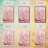 Pink wildflower botanical prints with glass bottles framed canvas print for bedroom or guest room rustic decor gift idea her wall art
