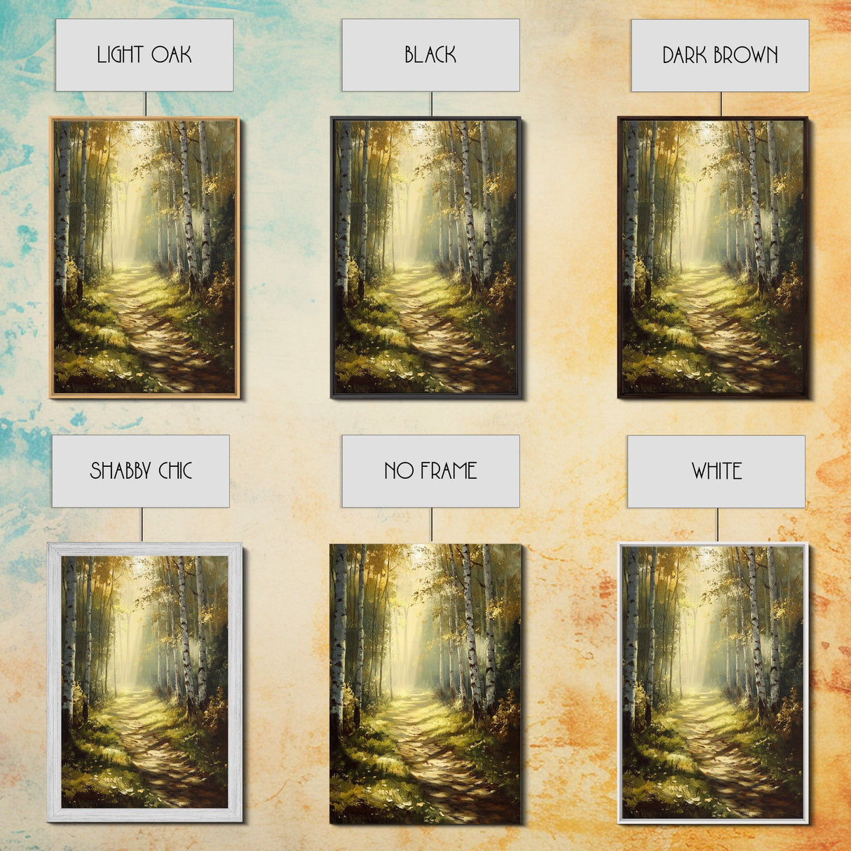 Birch Forest Path Framed Canvas Print Rustic Wall Art Farmhouse Wall Art Nature Landscape Art Above Bed Wall Art Fall Decor Living Room Art