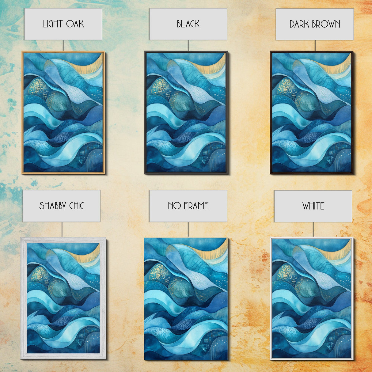 Flowing Blue Waves Canvas Print Modern Coastal Art Abstract Zen Decor Nautical Wall Gift Idea Bedroom Calm Artwork Design