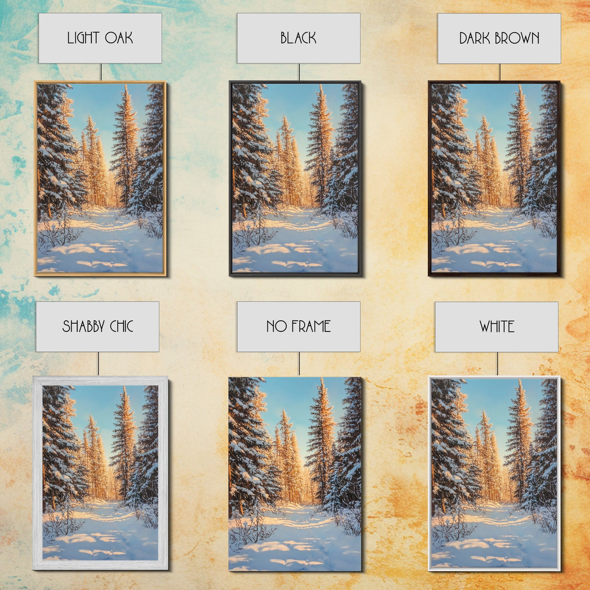 Winter Wonderland Framed Canvas Print, Snowy Forest Landscape Painting with Pine Tree Art, Cozy Rustic Wall Decor