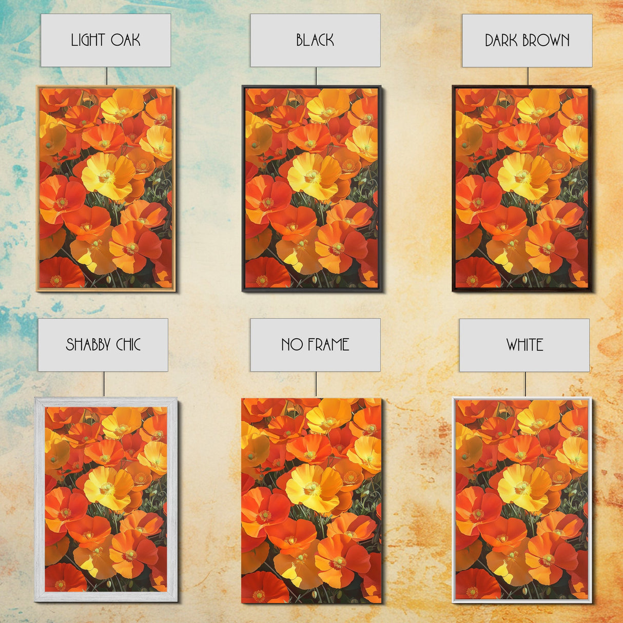 Vibrant Poppy Canvas Print with California Wildflower Art, Bright Floral Rustic Decor, Farmhouse Nature Landscape for Living Room