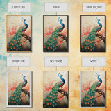 Peacock Canvas Print with Cherry Blossom Painting, Vibrant Oriental Art, Rustic Chinoiserie Wall Decor, Bold Statement Piece for Living Room