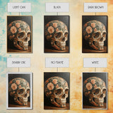 Skull Art Framed Canvas Print Featuring Floral Boho Design in Rustic Chinoiserie Style, Gothic Bedroom Art and Halloween Wall Decor