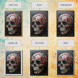Skull Art Framed Canvas Print with Intricate Floral Patterns in Gothic Boho Style, Chinoiserie-Inspired Rustic Bedroom or Living Room Art