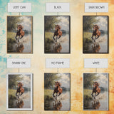 Splashed Stallion Crossing Water Framed Canvas Print Vintage Horse Art Rustic Wall Art Living Room Gift Idea Boho Style