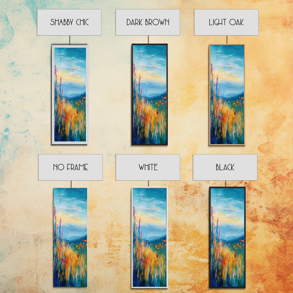 Wildflower Hills, landscape painting, California poppy art, mountain painting, scenic artwork, nature wall art, bedroom art