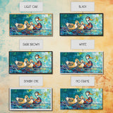 Duck Family, bird art, whimsical art, teal wall art, gift idea for her, landscape painting, extra wide art, Framed Canvas Print