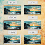 Sunset Cliffs, nautical wall art, coastal painting, surf wall art, panoramic art, above couch art, boho art, Framed Canvas Print