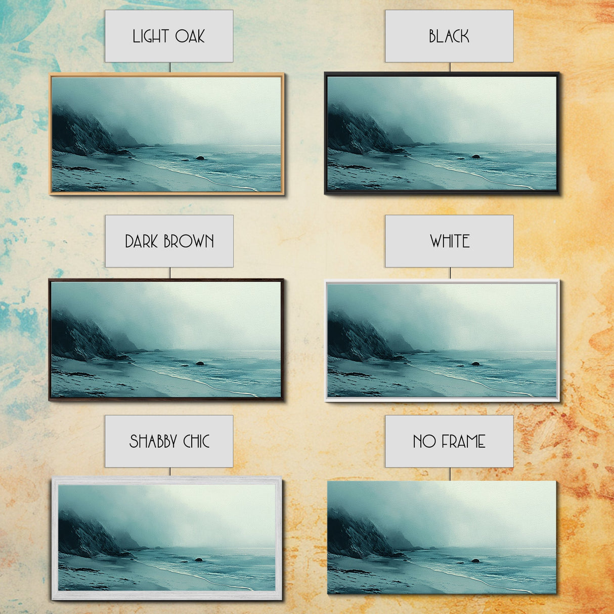 Foggy Beach, coastal decor, nautical painting, moody art, extra wide art, horizontal wall art, Canvas Print, bedroom art