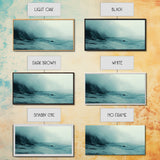 Foggy Beach, coastal decor, nautical painting, moody art, extra wide art, horizontal wall art, Canvas Print, bedroom art