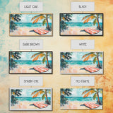 Palm Tree, Coastal Landscape Art, Tropical Beach Art, Nautical Decor, Ocean Painting, Framed Canvas Print, Extra Wide Art, Boho Art