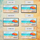 Beach Umbrella, Coastal Decor, Nautical Wall Art, Seascape Painting, Ocean Painting, Extra Wide Art, Framed Canvas Print, Beach House Art