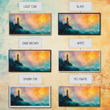 Lighthouse Sunset, coastal painting, nautical wall art, seascape painting, lighthouse art, framed canvas print, panoramic art