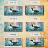 Loon Swimming Art, bird art, teal wall art, nature painting, lake decor, moody art, framed canvas print, rustic wall art
